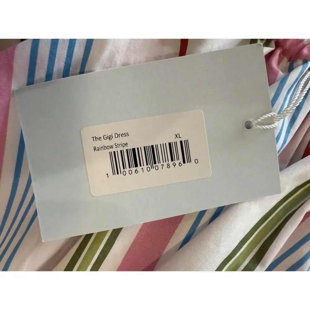 NWT HILL HOUSE Rainbow Stripe Ruffle Tiered Babydoll Gigi Mini Dress Size XL NEW